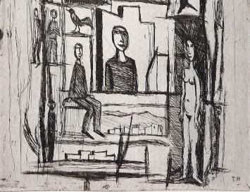 Theo Humblet met een ets uit 1987