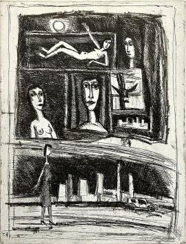 Theo Humblet met een ets in een kader