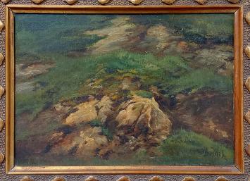 Alexander Wust met een olieverf op canvas