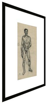 Tekening, uitdagende staande naakte man (+/- 1896)