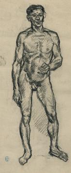 Lucien van der Borcht met een naaktstudie van een man