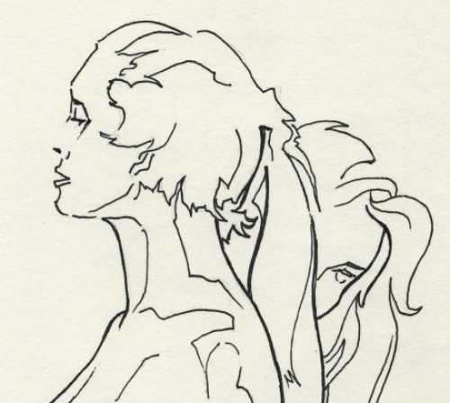 Eugène Eechaut met een tekening van naakte dames