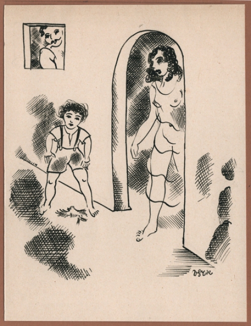 De Belgische kunstenaar Henry Van Straten met een pentekening