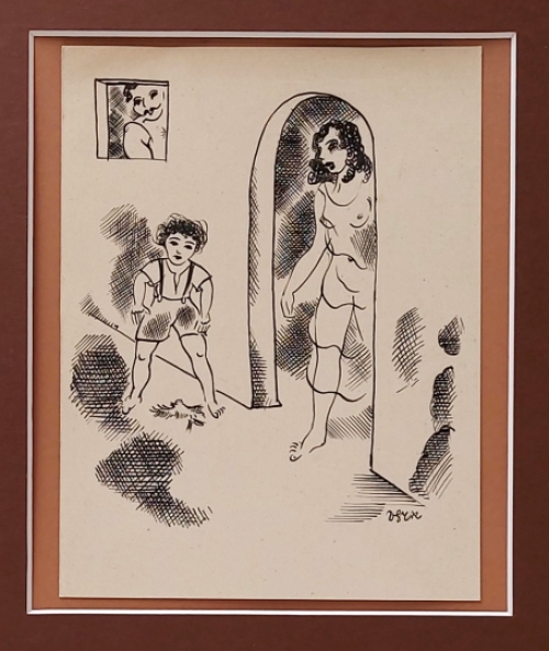 De Belgische kunstenaar Henry Van Straten met een pentekening