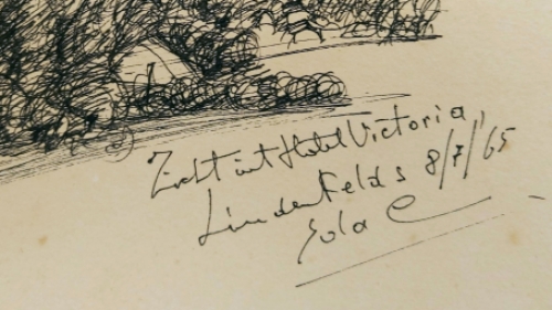 De Belgische kunstenaar Lucien Calus met een tekening