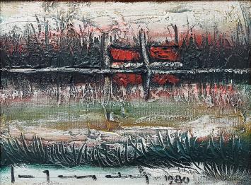 Neo-expressionistisch kunstwerk van Stephaan Tessely op bord geschilderd
