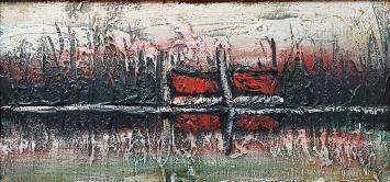 Stephaan Tessely  met een schilderij op paneel geschilderd
