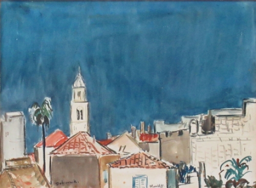 Waterverfschilderij van de Belgische kunstenaar Theo Humblet