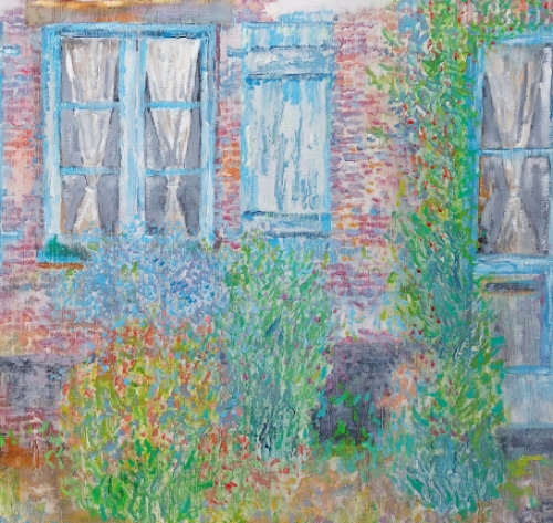 Théo Van Rintel met een groot schilderij op doek