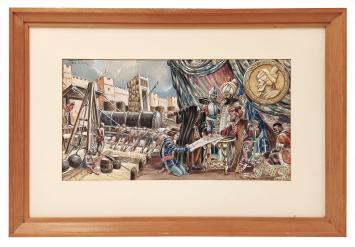 James Thiriar met een gouache  voor Liebig Chromo s