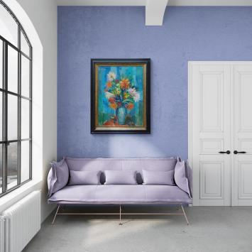 Vaas met bloemen in blauw decor