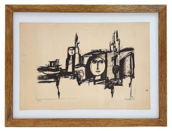 Grote linosnede door Leuvense kunstenaar Theo Humblet