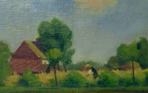 Antoon Luyckx  met een landschapje geschilderd in 1944