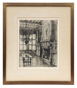 Gesigneerde ets Vlaams interieur