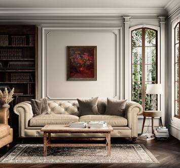 Stilleven vaasje met rode en oranje bloemen – oil on canvas – Jos Mous