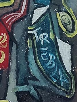 Albert Mahieu TREBLA met een kunstwerk uit 1975