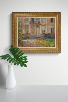 Het herenhuis met de bloementuin – Oil on board – Albert Geudens