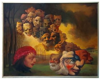 Jos Trotteyn  met een surrealistisch olieverfschilderij