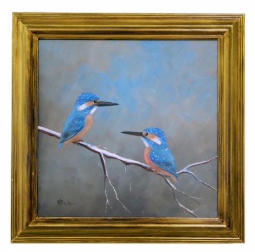 Fijn Schilderijtje van Henk Poeder 2 ijsvogels