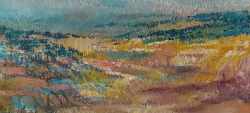 De Italiaanse schilder Angelo Vadalà met een landschapje