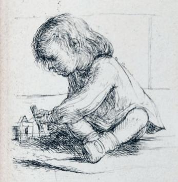 Belgische kunstenaar Jules Van Ael met een kleine ets