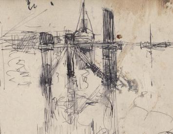 Walter Vaes met een tekening uit 1955
