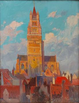 Peinture de la cathédrale Saint-Sauveur à Bruges par Florimond Van Acker