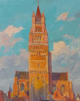 Painting of Saint Saviour’s Cathedral in Bruges by Florimond Van Acker