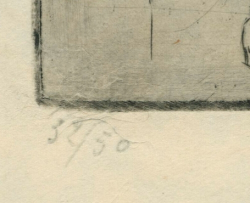 Gravure, kerststal met kindje in de kribbe 32/50