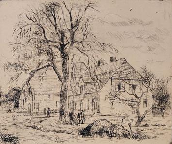 Belgische kunstenaar Jules Van Ael met een ets