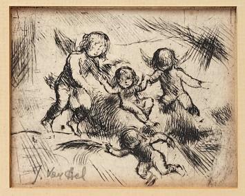 Kleine ets van de Antwerpse kunstenaar Jules Van Ael