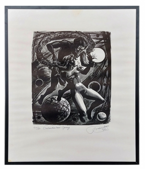 Houtsnede van Belgische kunstenaar Frank Van Damme