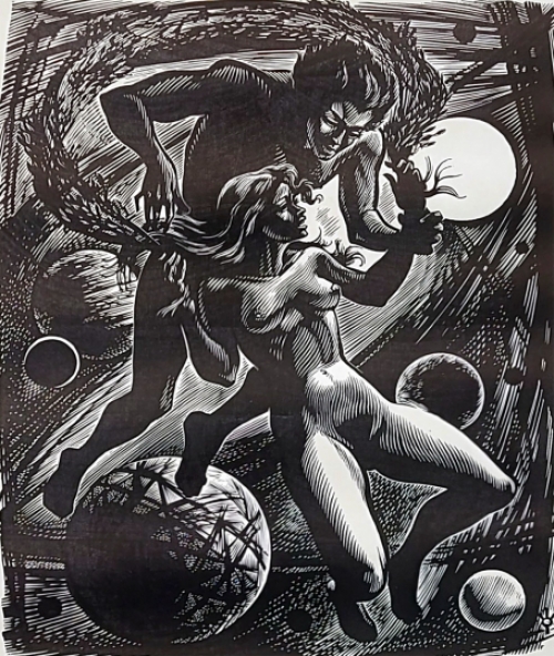 Frank Van Damme met een houtsnede