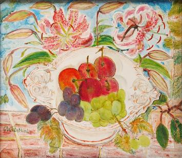 Stilleven met bloemen en fruit van Van de Maele