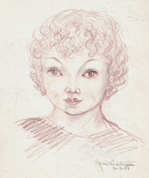 Tekening van de Belgische kunstenares Agnes Van De Veegaete