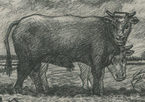 Paul Van Dessel met een potloodtekening uit 1985