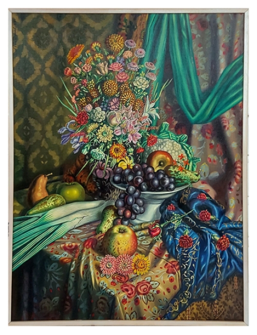 de Belgische kunstenaar Paul Van Dessel met een tekening