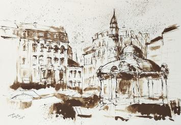 Aquarel, Wapenplein te Oostende uit 1980