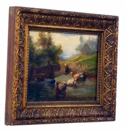 Schilderij met eendjes van Jef Louis Van Leemputten