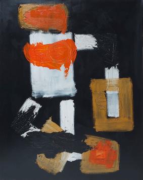 Glenn Vandesande met een groot kunstwerk van acrylverf