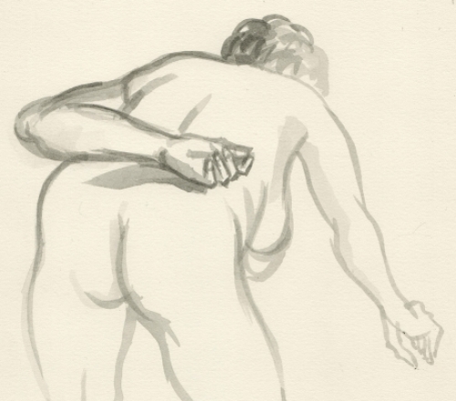 Paul Van Dessel met een aquarel uit 2003