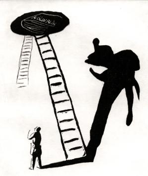 Jan Vanriet met een kleine ets uit 1998