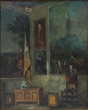 Interieur, schilderij van de Gentse kunstenaar Jos Verdegem