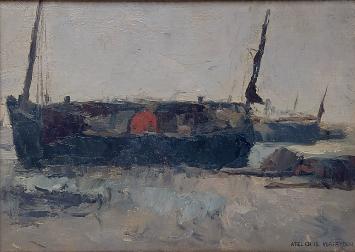 Isidore Verheyden met een boot aan wal