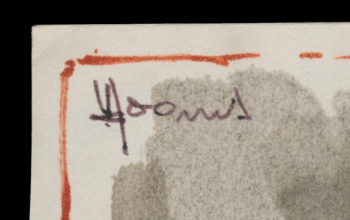 Victor Dooms met een schilderijtje op papier