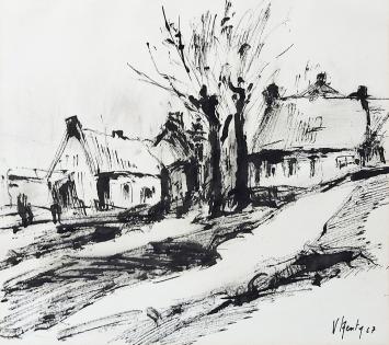 Penseeltekening, de weg naar de boerderij 1967