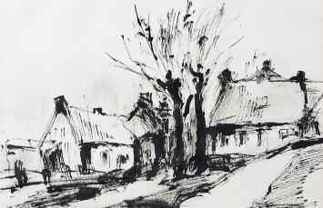 Penseeltekening, de weg naar de boerderij 1967