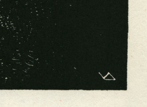 Belgische kunstenaar Victor Delhez met een houtsnede