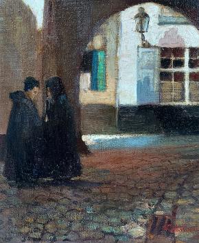 Virginie Cokelberghs met schilderij uit 1921