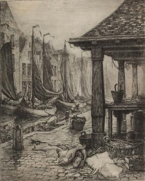 Ets van Belgische kunstschilder en etser Albert Geudens